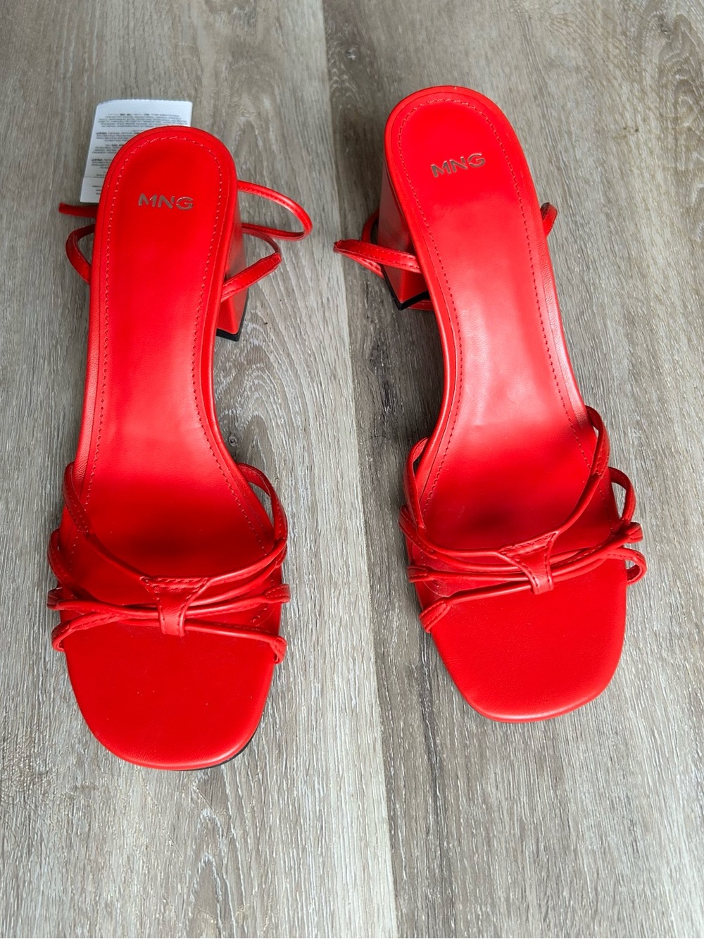 Mango Red Strappy Block Heel Sandals